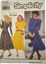 9915 Simplicity Sewing Pattern Misses 1990s Pleated Dress Size 4 6 8 10 12 14 UC picture