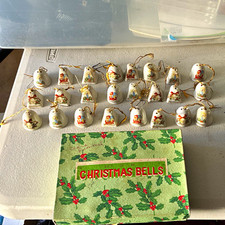 Vintage Mid Century Porcelain Christmas Bells Set of 24&Original Box: great picture