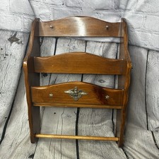 Vtg Wood Kitsch Colonial Patriotic Americana Eagle Spice Wall Display Rack 18 in picture