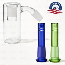 14mm Ash Catcher 45 Degree Glass Water Bong with 2 pack glass downstems-USA SHIP picture