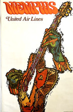 Vintage 1969 Memphis United Airlines Promotional Travel Poster Mint 25