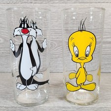 1973 Sylvester & Tweety White Lettering Looney Tunes Pepsi Drinking Glass Set picture