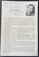 Adrien Stoutenburg Autographed Bio Page Juvenile Novelist & Poet Died 1982 picture