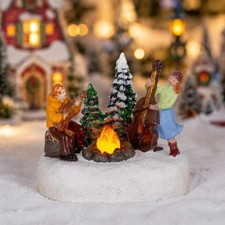 Lighted Christmas Village Campfire Scene Musical Hand Painted Winter Table Decor picture