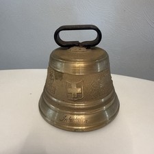 Rare Antique Swiss Made Cast Bronze Cow Bell Saignelegier Bell With Cross Heavy picture