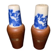 Blue Willow Salt & Pepper Shakers w Plugs Japan picture