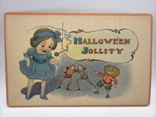 Vintage  Halloween Jollity Postcard Girl Elves Jack O Lantern Barton Spooner 601 picture