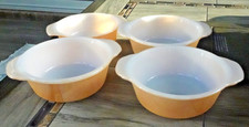 4 Vintage Fire King Glass Copper Peach Luster Handled Individual Casserole picture