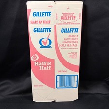 Vintage Gillette Dairy Half & Half Milk Carton Unused Flat Pink White NOS Quart picture