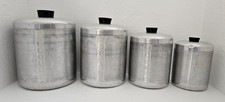 Vtg Spun Aluminum Nesting Canister Flour Sugar Coffee Tea Set of 4 with Lids MCM picture