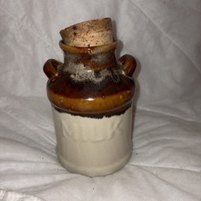 Vintage Ceramic Milk Churn Jug Vase Brown Drip Glaze Stoneware Farmhouse Decor picture