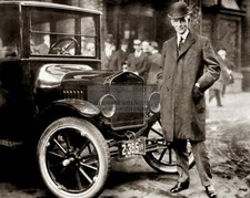 HENRY FORD STANDING NEXT TO HIS FORD MODEL T 1921 8X10 SEPIA PHOTO picture