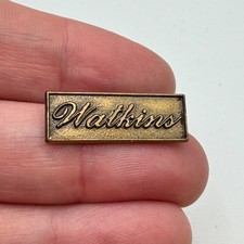 Vintage Watkins Company Script Logo Lapel Pin Antiqued Brass Tone Bar Tie Tack picture