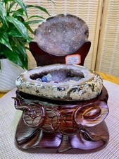 4.96LB Natural Agate Treasure Basin Quartz Geode cluster Reiki Heal decor+Stand picture
