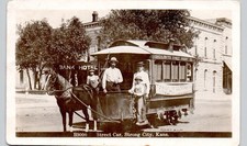 HORSE-DRAWN TROLLEY strong city ks 1910 postcard kansas real photo rppc railroad picture