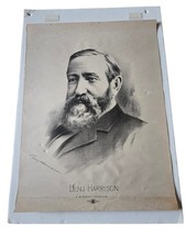 Vintage 1888 Benjamin Harrison Campaign Poster Wm B Burford Litho Indianapolis picture