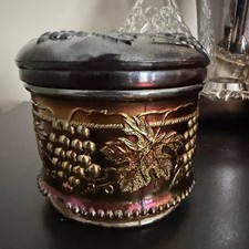 Antique Northwood Grape & Cable Powder Puff Jar ~ Amethyst Carnival Glass *CHIP picture