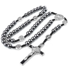 Saint St Benedict Medal Hematite Rosary – 15