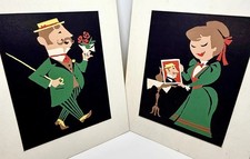 VTG 1950s Retro Wall Plaques Pair Palmer-Pann Hand Painted “Gay Nineties” 12”x9” picture