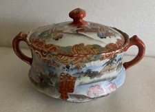 Japanese old painted geisha porcelain Bowl with lead picture