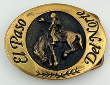 El Paso Del Norte Texas Rodeo Cowboy Bucking Bronco Brass Western Belt Buckle picture