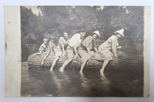 Antique RPPC Real Photo Postcard Family on Log AZO Stamp Box - Unposted picture