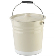 Novomoskovsk Enamel Bucket Lidded Pickle Pail Vintage Style Bucket 3 Gal, Beige picture