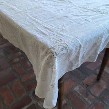 Vintage Handmade Tablecloth Whitework Embroidery & Filet Lace Inserts 50