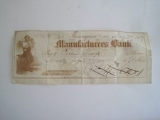 Manufacturers Bank Check Birmingham Connecticut 1857 picture
