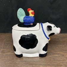 Coco Dowley Certified International Cow & Rooster Ceramic Cookie Jar 1972 picture