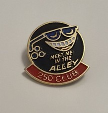 VINTAGE BOWLING Lapel Pin Meet Me In The Alley 250 Club Funny Cool Badge Ball picture