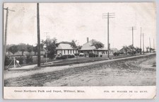 Postcard Willmar MN Great Northern Depot Railroad Park Walter De La Hunt c1910 picture