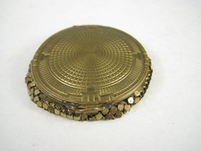 Vintage Gold Tone Mesh Spirograph Etched Vanity Compact Powder Glam picture