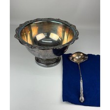 Antique 1847 Rogers Bros Heritage Pattern Silverplate Punch Bowl w/ Ladle 9445 picture