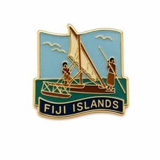 Fiji Islands Enamel Lapel Pin Outrigger Canoe Souvenir picture