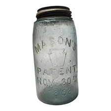 Antique 1858 Keystone Blue Glass Mason Jar picture