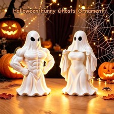 3D Printed Ghost Statue Muscular Curvy Figurine Halloween Tabletop Party Decor picture