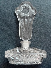 Antique Czech Bohemian Cut Crystal Perfume Bottle Rose Wreath Stopper Art Deco picture