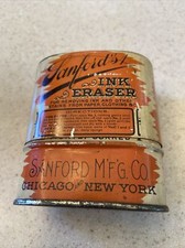 Vintage Sanford’s Ink Eraser Tin Can w 2 Original Corked Bottles Advertising #H picture