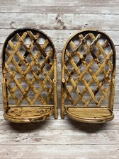 2 Vintage NOS Antique Bamboo Wall Sconce Shelf Candle Holder 15 x 9 from 1980's picture