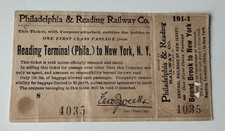 Vtg 1900 Philadelphia & Reading Railway 1st Class Ticket Reading Terminal - NYC picture