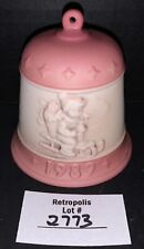 Vintage Ceramic Goebel Christmas Bell Pink White Child on Sleigh 1989 picture