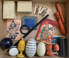 Antique Vintage Magician’s Magic ‘Blow Book’ Wood Treen Cards Germany Trick Lot picture