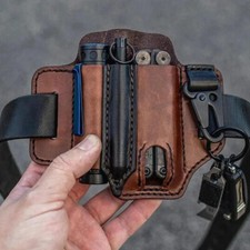 EDC Leather Sheath For Knife Belt Flashlight Holster Multitools Organizer US NEW picture