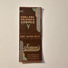 Simon's Restaurants LA Hollywood Pasadena Vintage Matchbook Cover 5MB133-3 picture