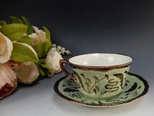 Vintage Cumbow Abingdon Pattern Green Copper Lusterware Cup and Saucer picture