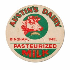 Vintage Austins Dairy Milk Bottle Cap Bingham Maine Cow Advertising Pasteurized picture