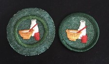 2 VINTAGE GIRL SCOUT BADGES-COOK-INTERMEDIATE 1948 WHITE THREAD BACK-JUNIOR 1963 picture