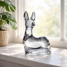 VTG Daum France Crystal Fawn Figurine Modernist Art Glass 7.5