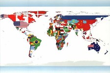 World Map Showing Flags by Country United States Australia Canada etc - Postcard picture
